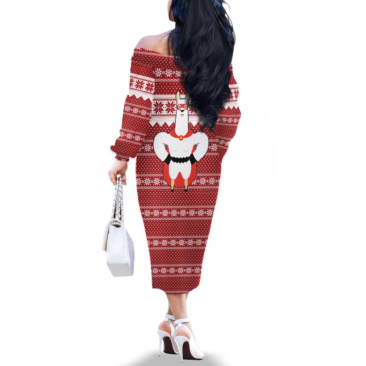 Llama Superhero Christmas Family Matching Off The Shoulder Long Sleeve Dress and Hawaiian Shirt Xmas Holiday Patterns - Wonder Print Shop
