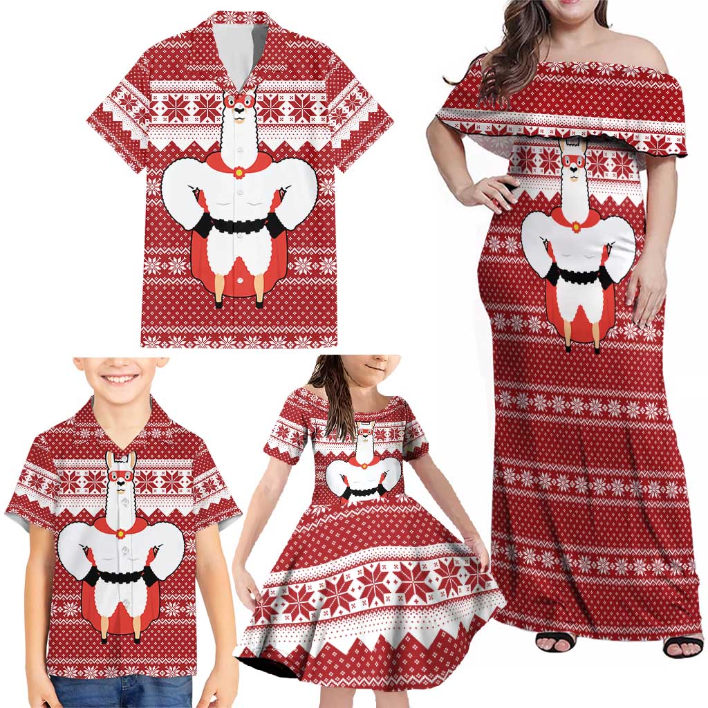 Llama Superhero Christmas Family Matching Off Shoulder Maxi Dress and Hawaiian Shirt Xmas Holiday Patterns - Wonder Print Shop