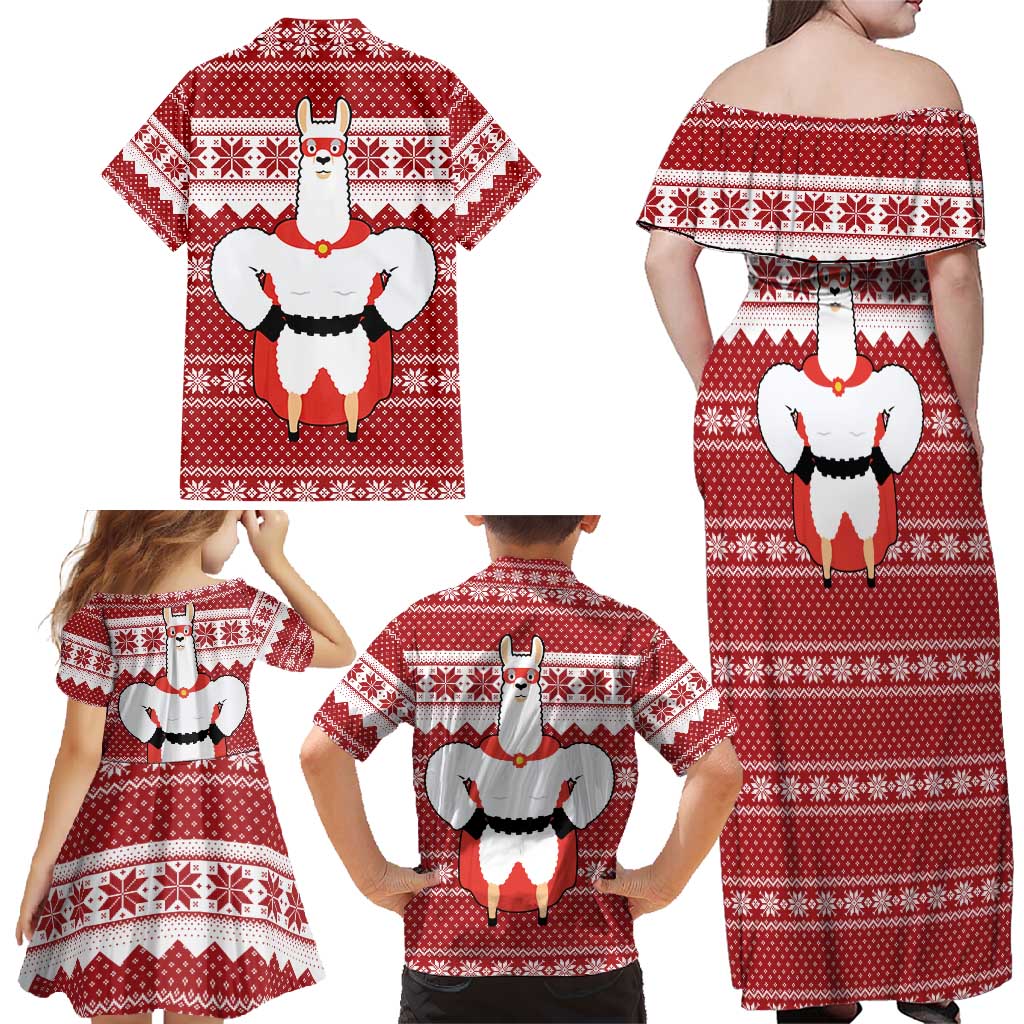 Llama Superhero Christmas Family Matching Off Shoulder Maxi Dress and Hawaiian Shirt Xmas Holiday Patterns - Wonder Print Shop