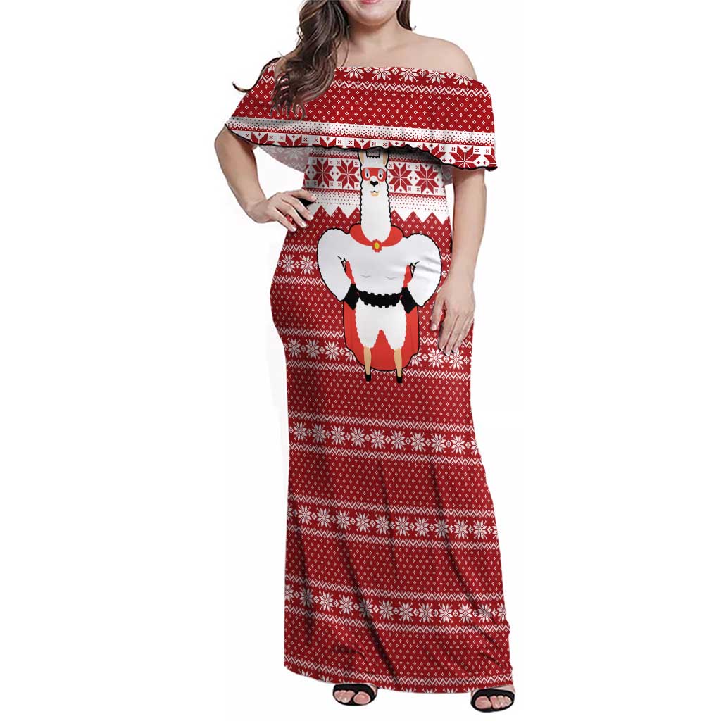 Llama Superhero Christmas Family Matching Off Shoulder Maxi Dress and Hawaiian Shirt Xmas Holiday Patterns - Wonder Print Shop