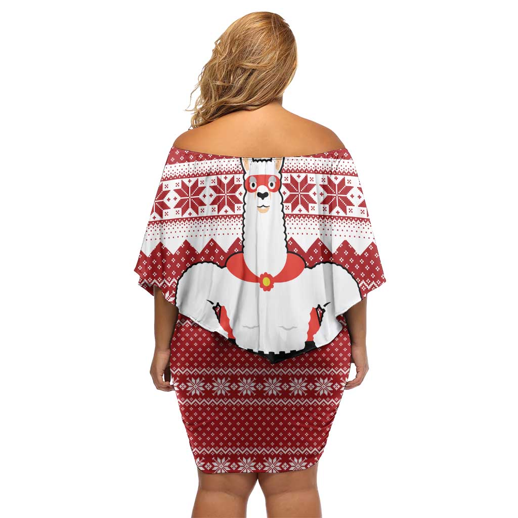 Llama Superhero Christmas Family Matching Off Shoulder Short Dress and Hawaiian Shirt Xmas Holiday Patterns - Wonder Print Shop