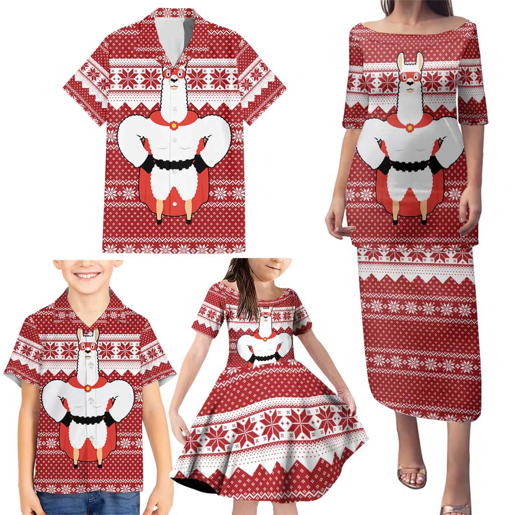 Llama Superhero Christmas Family Matching Puletasi and Hawaiian Shirt Xmas Holiday Patterns - Wonder Print Shop