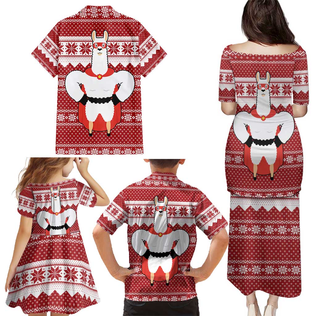 Llama Superhero Christmas Family Matching Puletasi and Hawaiian Shirt Xmas Holiday Patterns - Wonder Print Shop