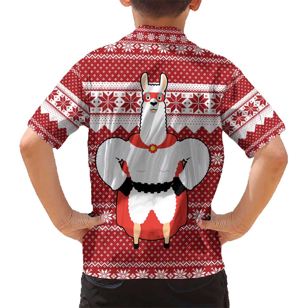 Llama Superhero Christmas Family Matching Short Sleeve Bodycon Dress and Hawaiian Shirt Xmas Holiday Patterns - Wonder Print Shop
