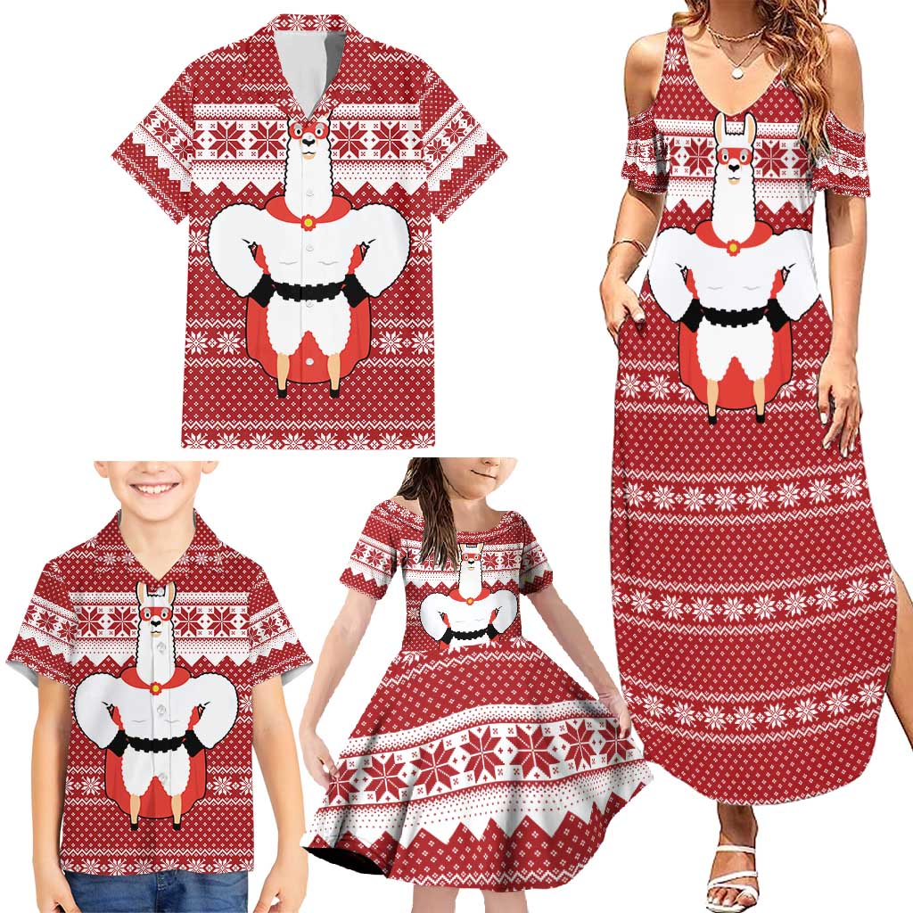 Llama Superhero Christmas Family Matching Summer Maxi Dress and Hawaiian Shirt Xmas Holiday Patterns - Wonder Print Shop
