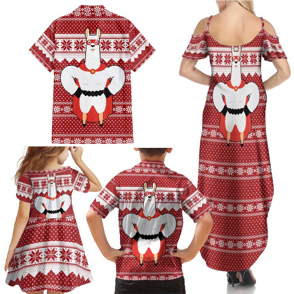 Llama Superhero Christmas Family Matching Summer Maxi Dress and Hawaiian Shirt Xmas Holiday Patterns - Wonder Print Shop