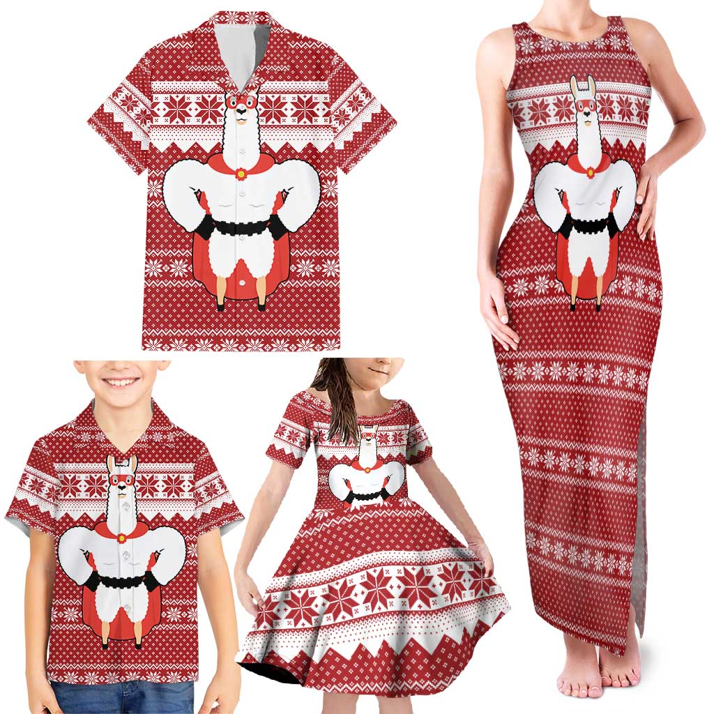 Llama Superhero Christmas Family Matching Tank Maxi Dress and Hawaiian Shirt Xmas Holiday Patterns - Wonder Print Shop