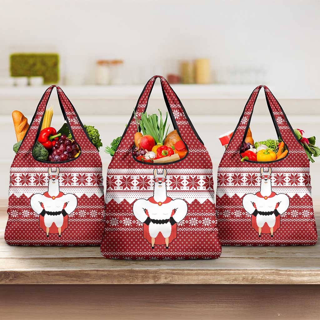 Llama Superhero Christmas Grocery Bag Xmas Holiday Patterns - Wonder Print Shop