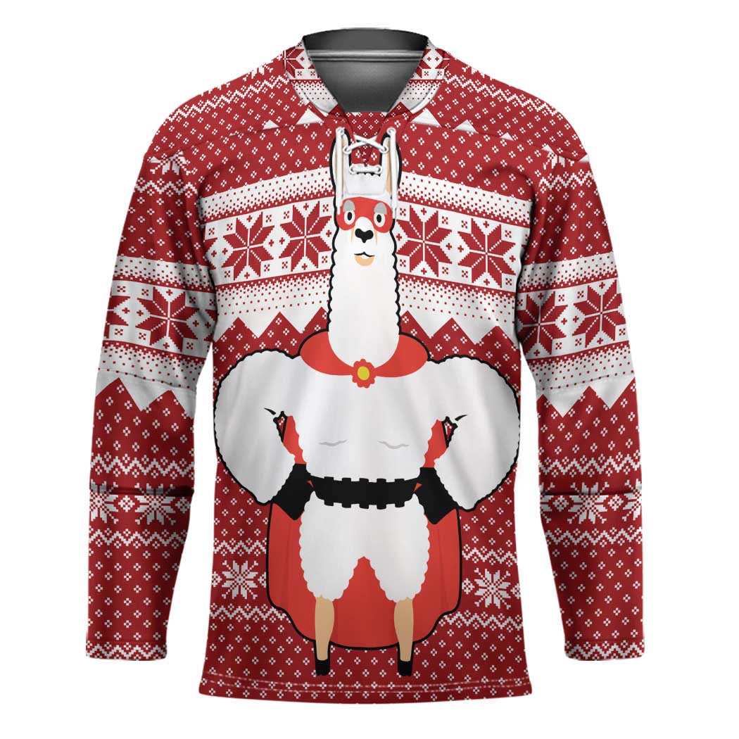 Llama Superhero Christmas Hockey Jersey Xmas Holiday Patterns - Wonder Print Shop