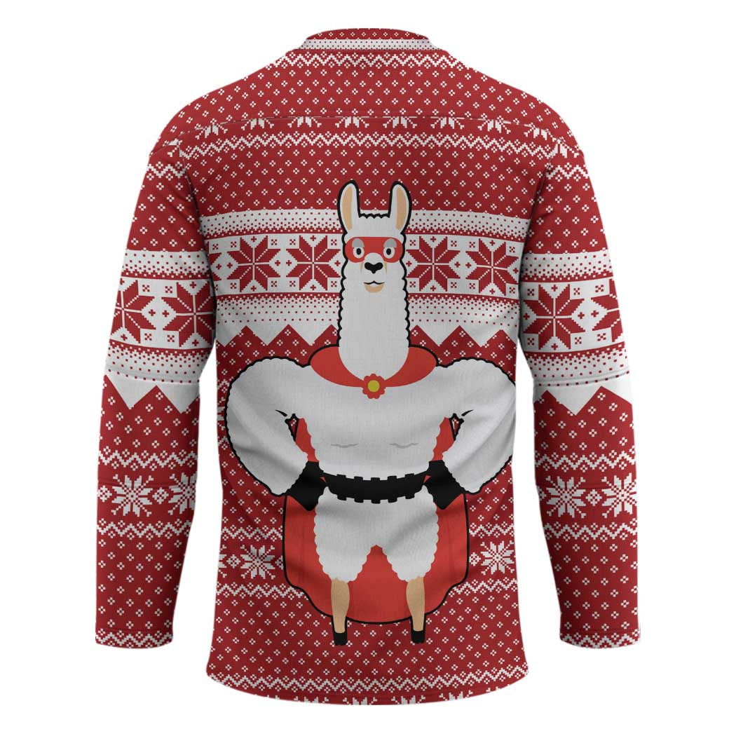 Llama Superhero Christmas Hockey Jersey Xmas Holiday Patterns - Wonder Print Shop