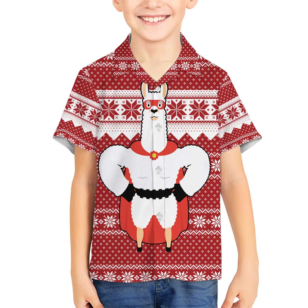 Llama Superhero Christmas Kid Hawaiian Shirt Xmas Holiday Patterns - Wonder Print Shop