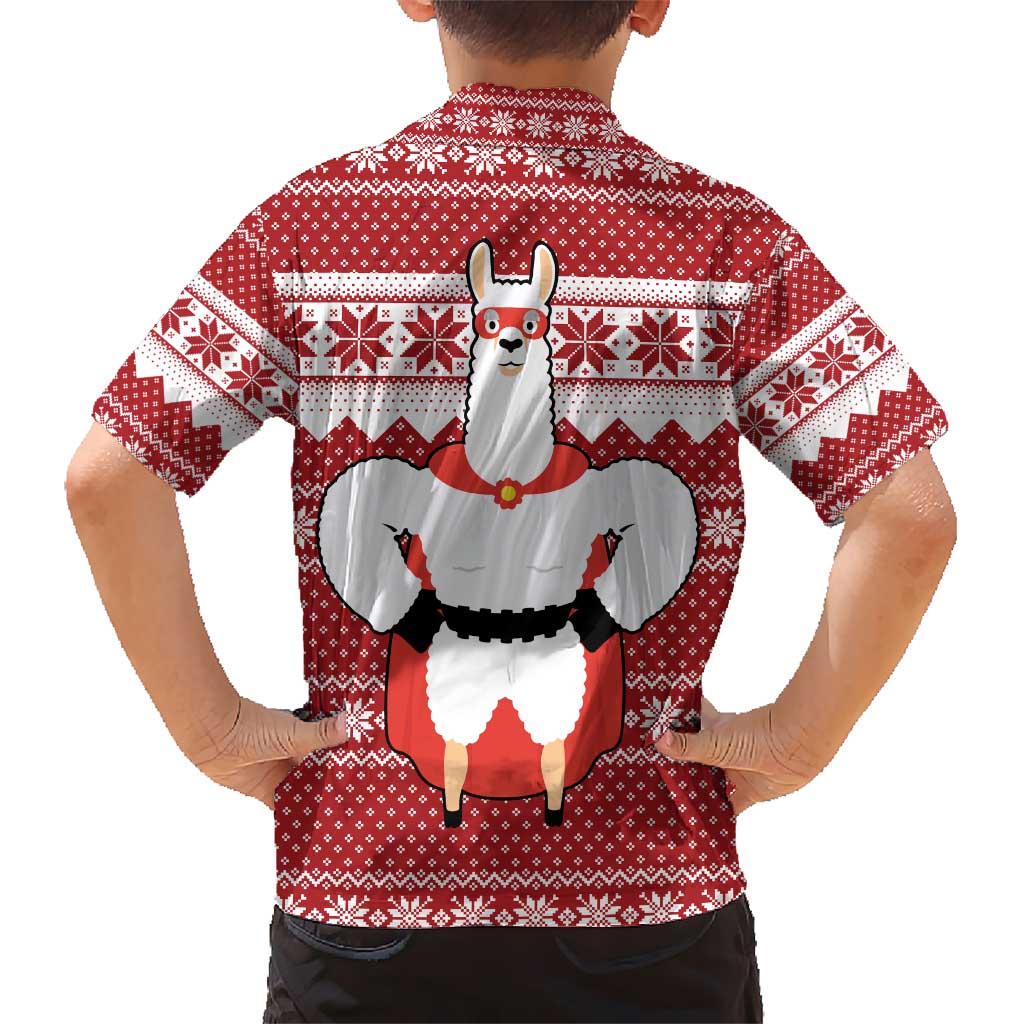 Llama Superhero Christmas Kid Hawaiian Shirt Xmas Holiday Patterns - Wonder Print Shop