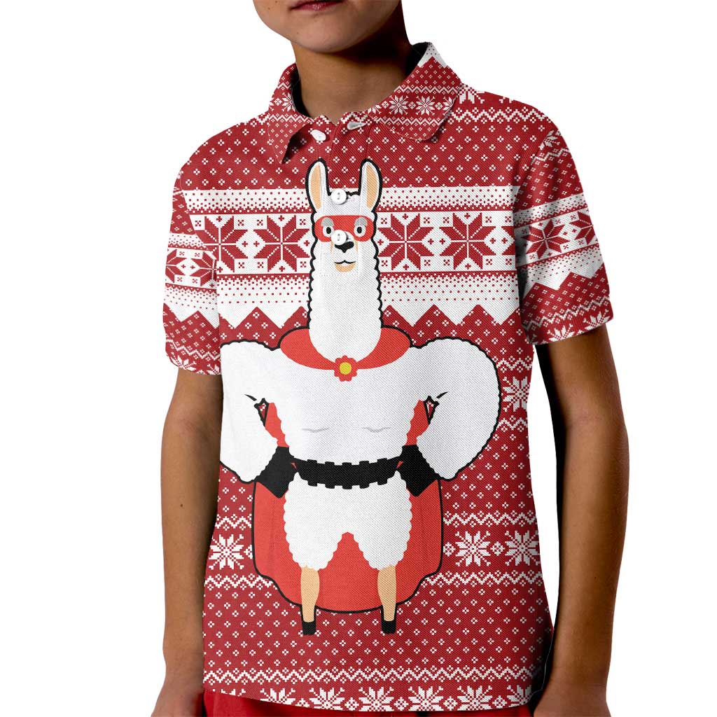 Llama Superhero Christmas Kid Polo Shirt Xmas Holiday Patterns - Wonder Print Shop