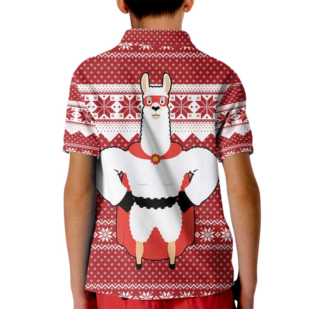 Llama Superhero Christmas Kid Polo Shirt Xmas Holiday Patterns - Wonder Print Shop
