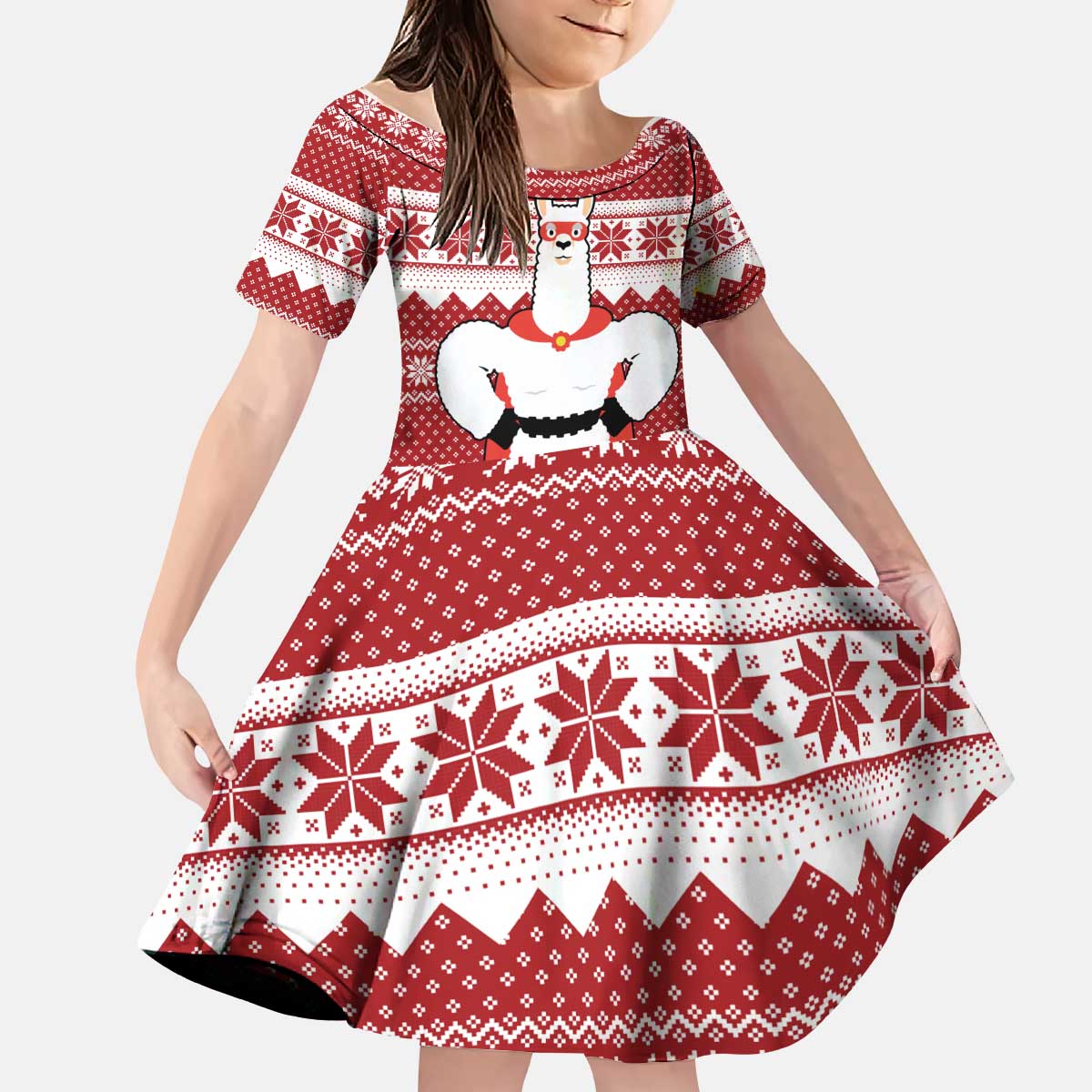 Llama Superhero Christmas Kid Short Sleeve Dress Xmas Holiday Patterns - Wonder Print Shop