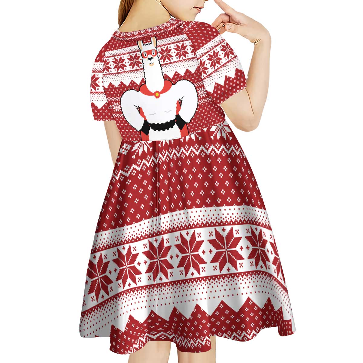 Llama Superhero Christmas Kid Short Sleeve Dress Xmas Holiday Patterns - Wonder Print Shop