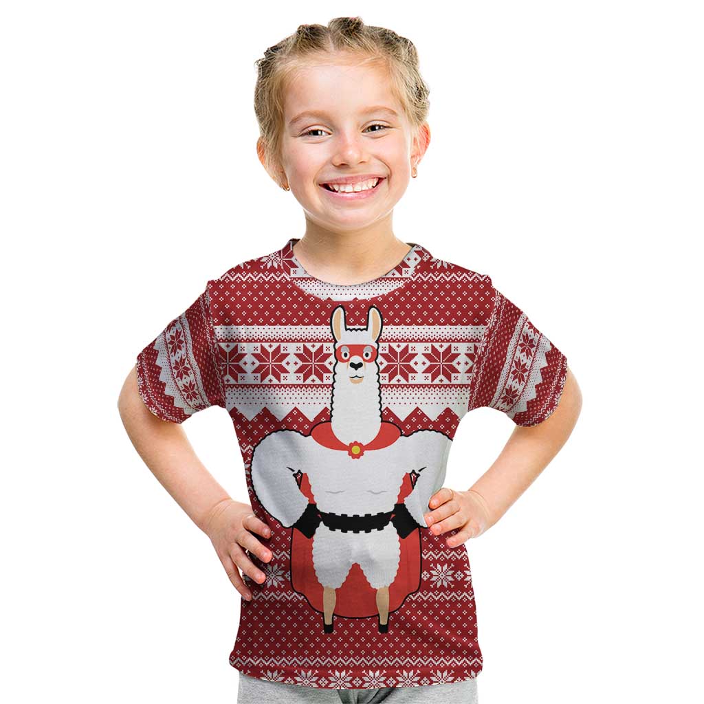 Llama Superhero Christmas Kid T Shirt Xmas Holiday Patterns - Wonder Print Shop