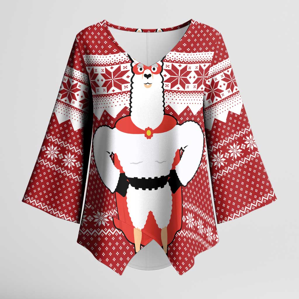 Llama Superhero Christmas Kimono Sleeve Blouse Xmas Holiday Patterns - Wonder Print Shop