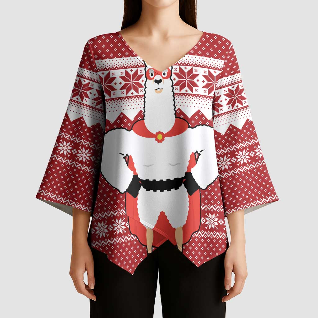 Llama Superhero Christmas Kimono Sleeve Blouse Xmas Holiday Patterns - Wonder Print Shop