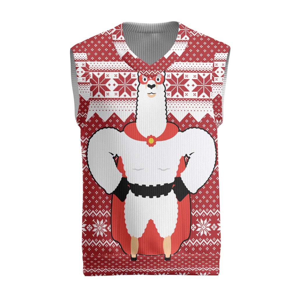 Llama Superhero Christmas Knitted V-Neck Vest Xmas Holiday Patterns - Wonder Print Shop