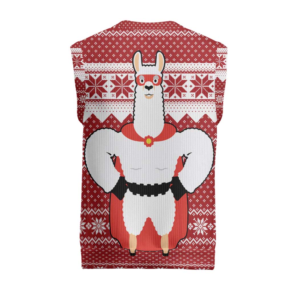 Llama Superhero Christmas Knitted V-Neck Vest Xmas Holiday Patterns - Wonder Print Shop