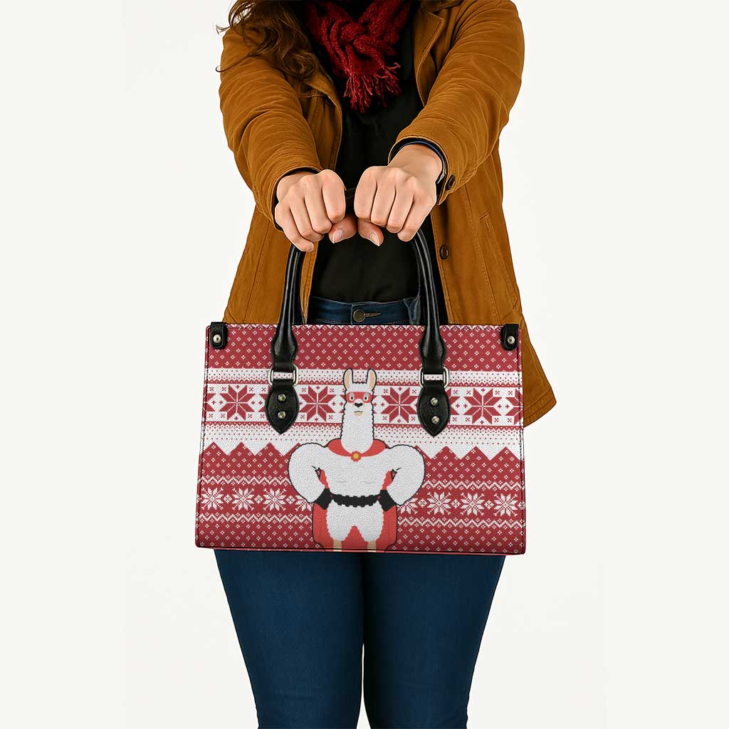 Llama Superhero Christmas Leather Bag Xmas Holiday Patterns - Wonder Print Shop