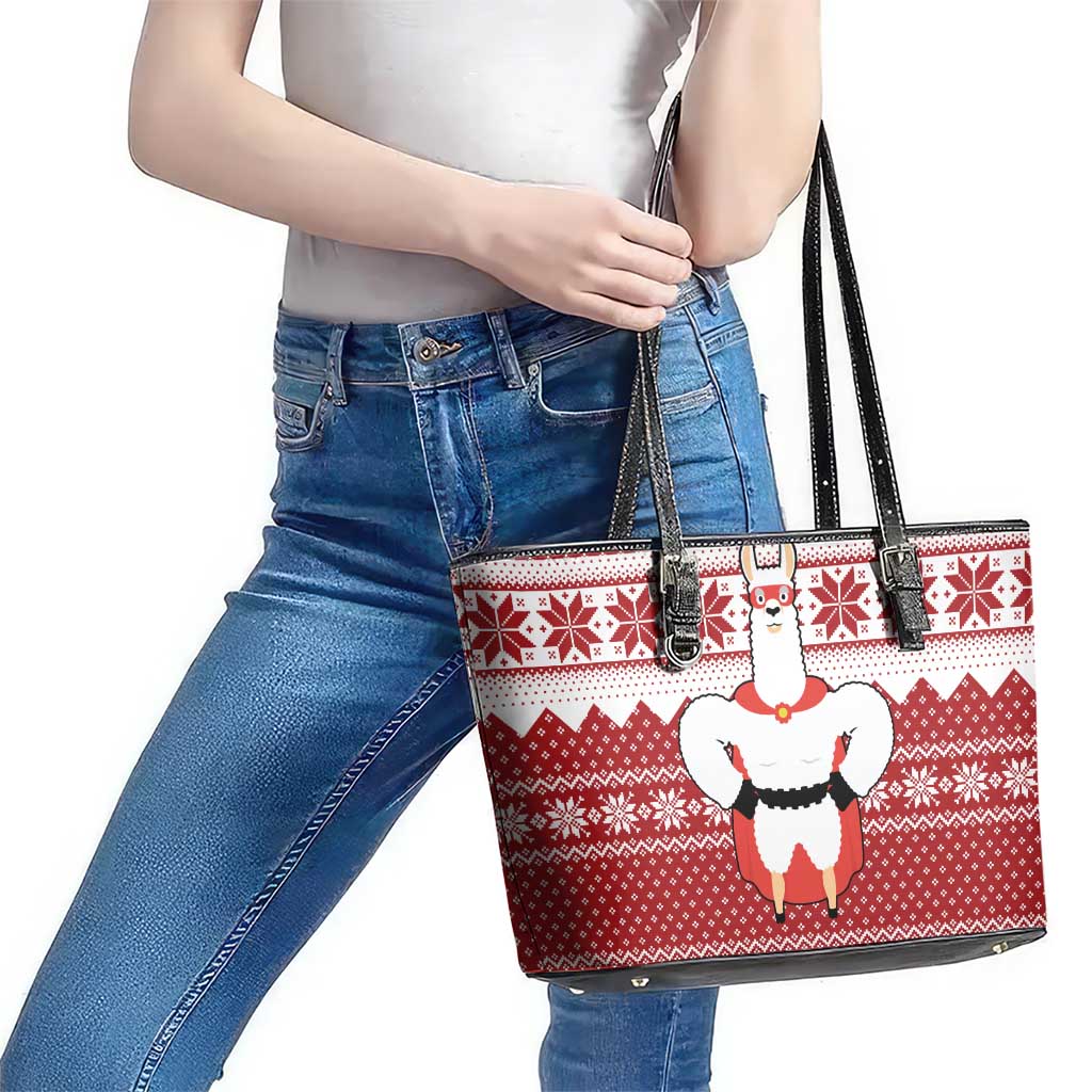 Llama Superhero Christmas Leather Tote Bag Xmas Holiday Patterns - Wonder Print Shop