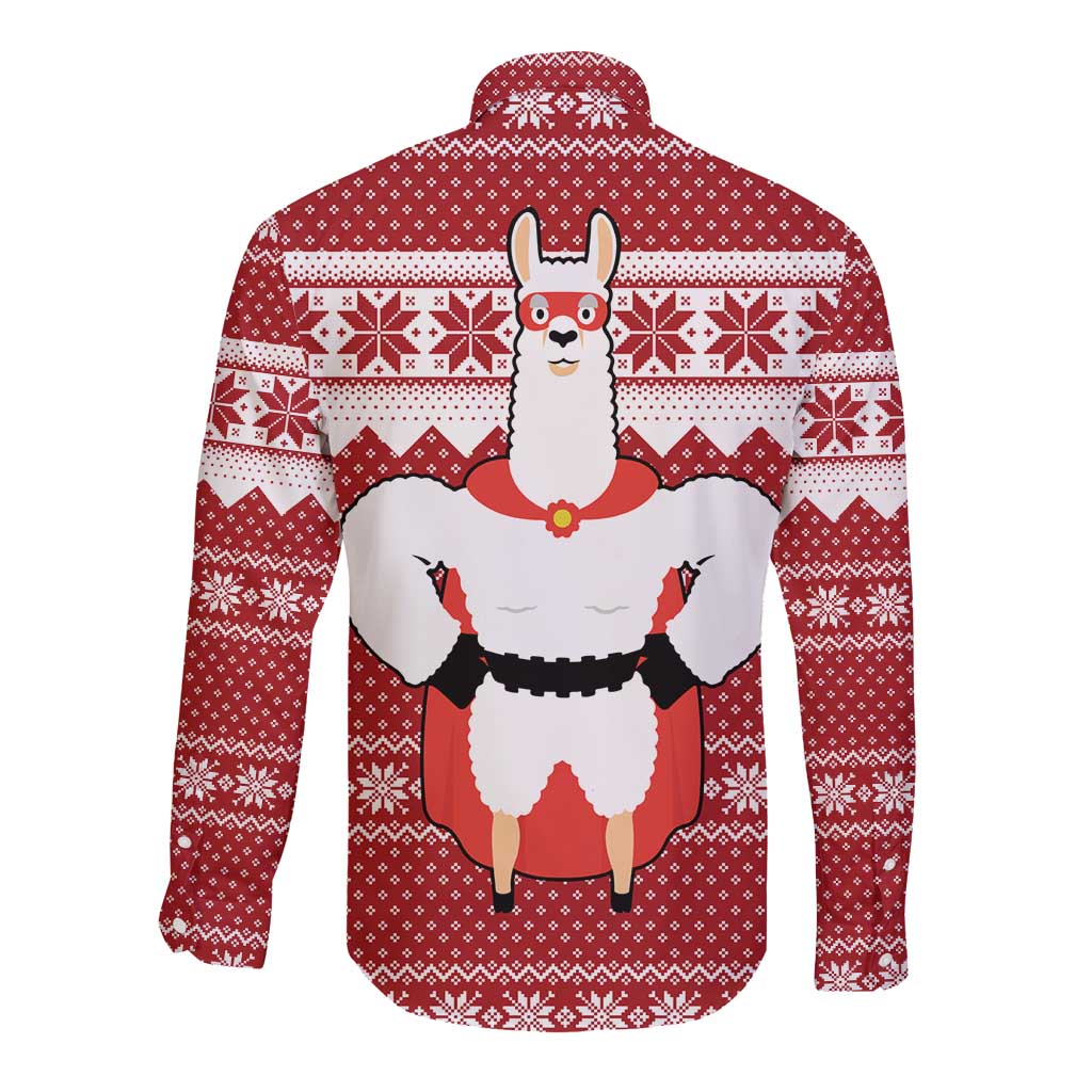 Llama Superhero Christmas Long Sleeve Button Shirt Xmas Holiday Patterns - Wonder Print Shop