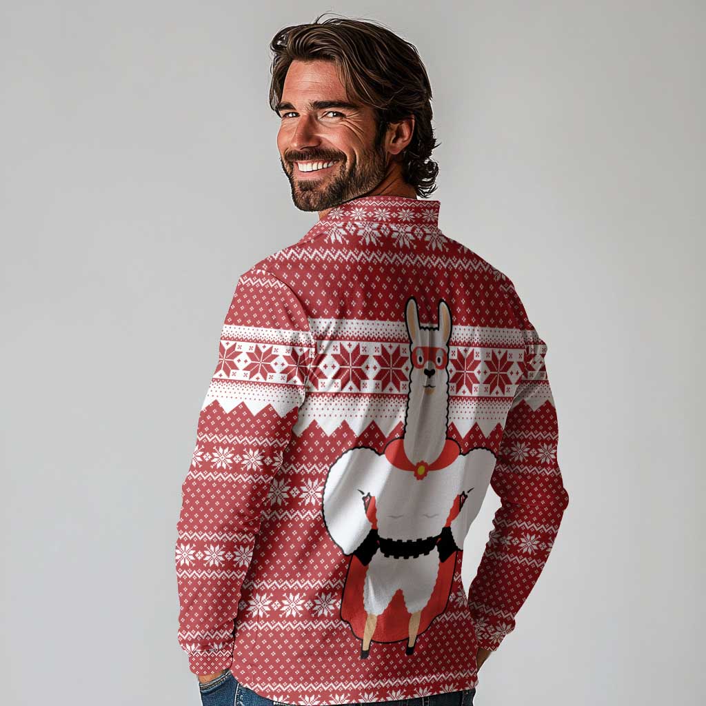 Llama Superhero Christmas Long Sleeve Polo Shirt Xmas Holiday Patterns - Wonder Print Shop