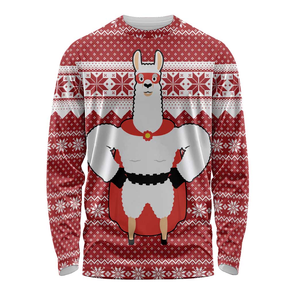 Llama Superhero Christmas Long Sleeve Shirt Xmas Holiday Patterns - Wonder Print Shop