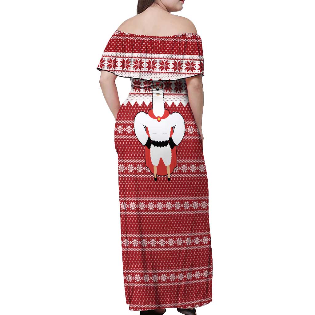 Llama Superhero Christmas Off Shoulder Maxi Dress Xmas Holiday Patterns - Wonder Print Shop
