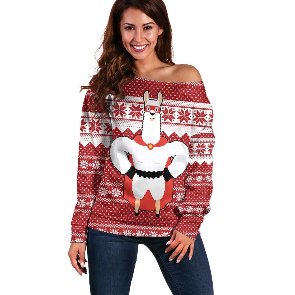 Llama Superhero Christmas Off Shoulder Sweater Xmas Holiday Patterns - Wonder Print Shop