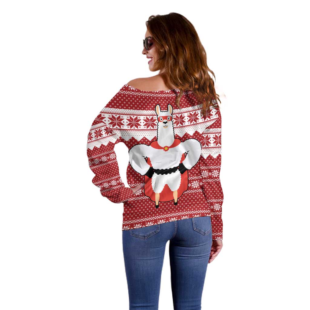 Llama Superhero Christmas Off Shoulder Sweater Xmas Holiday Patterns - Wonder Print Shop