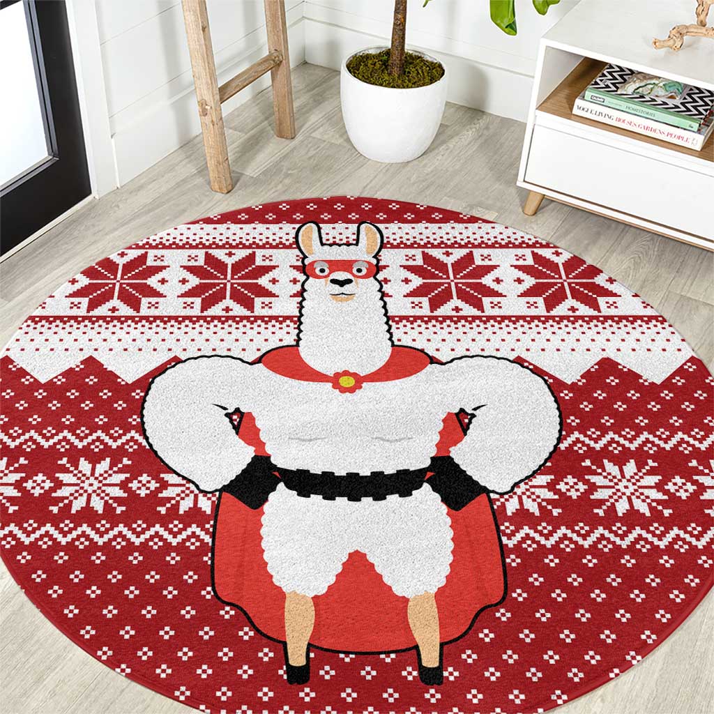 Llama Superhero Christmas Round Carpet Xmas Holiday Patterns - Wonder Print Shop