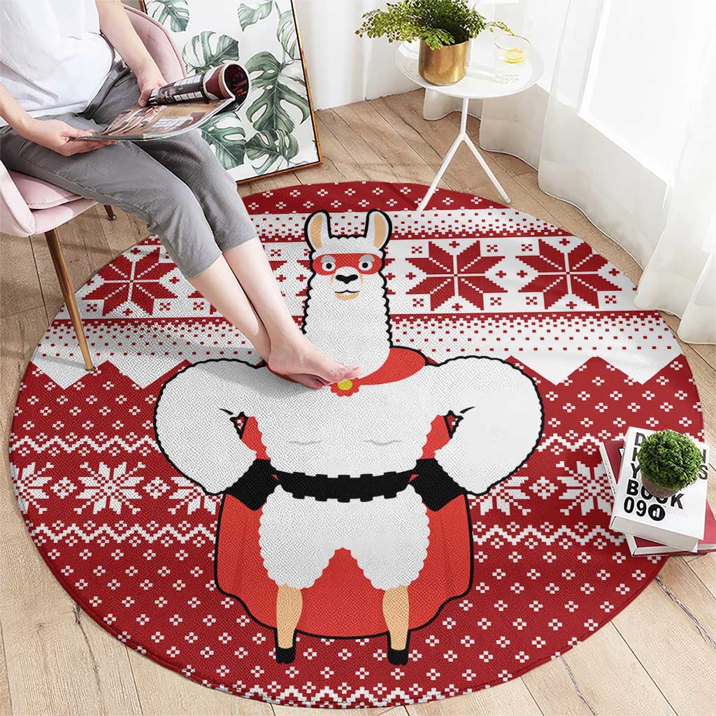Llama Superhero Christmas Round Carpet Xmas Holiday Patterns - Wonder Print Shop