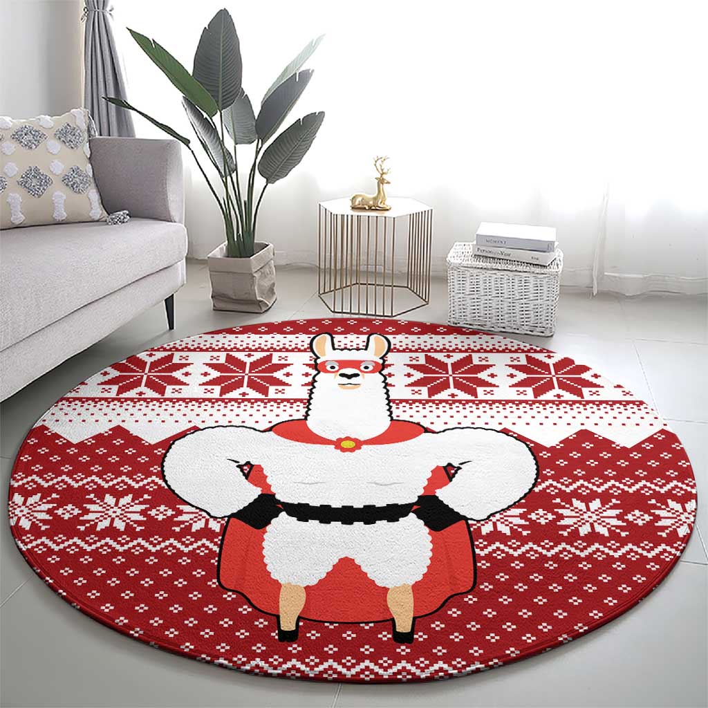 Llama Superhero Christmas Round Carpet Xmas Holiday Patterns - Wonder Print Shop