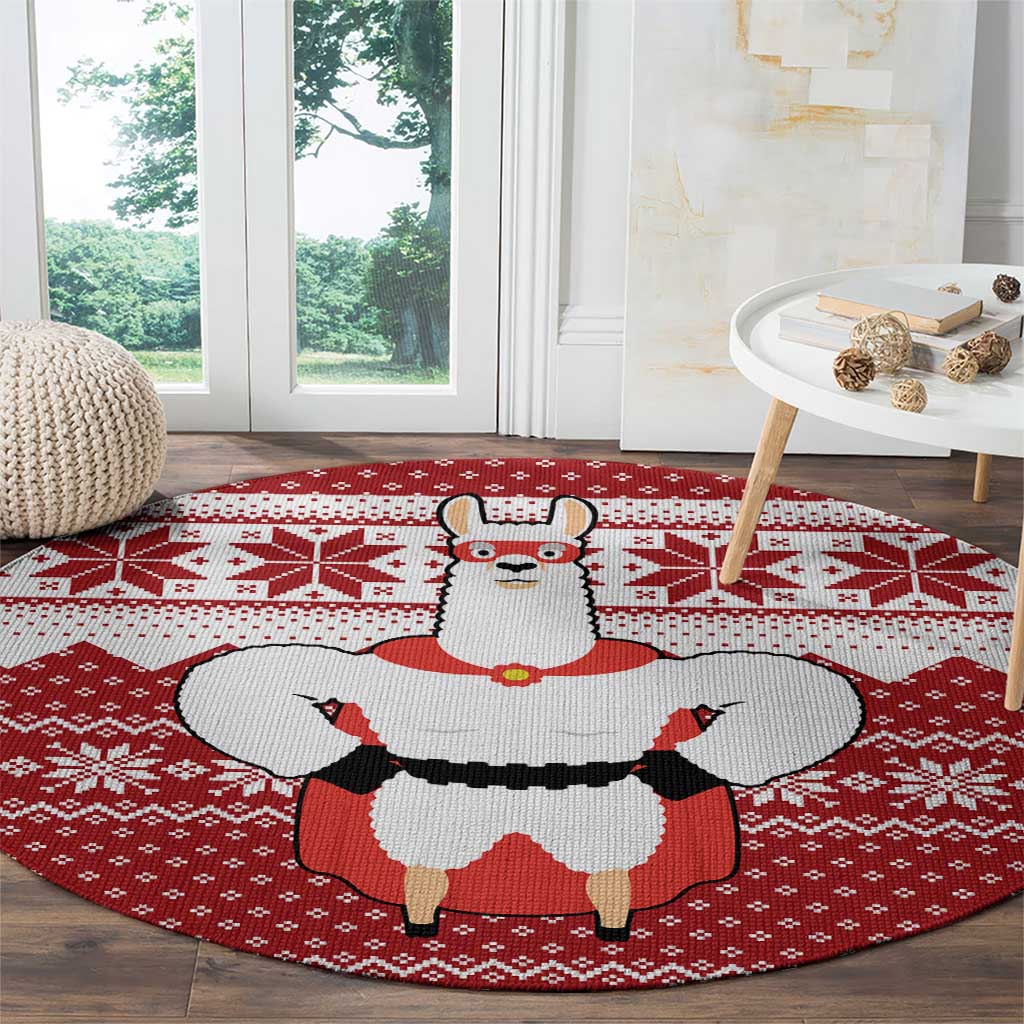 Llama Superhero Christmas Round Carpet Xmas Holiday Patterns - Wonder Print Shop