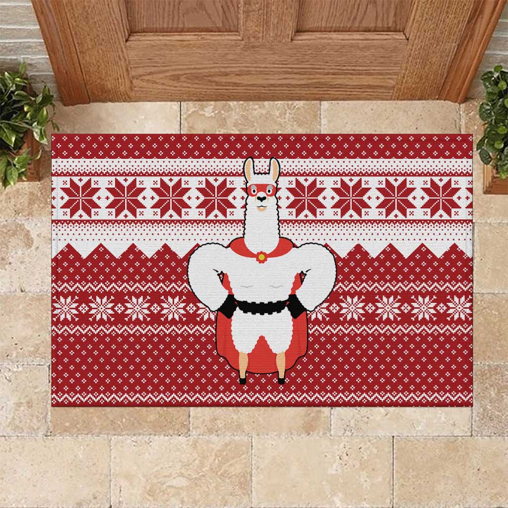 Llama Superhero Christmas Rubber Doormat Xmas Holiday Patterns - Wonder Print Shop