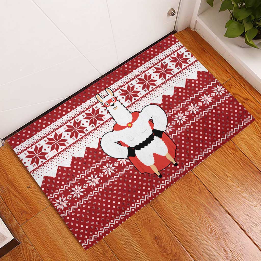 Llama Superhero Christmas Rubber Doormat Xmas Holiday Patterns - Wonder Print Shop