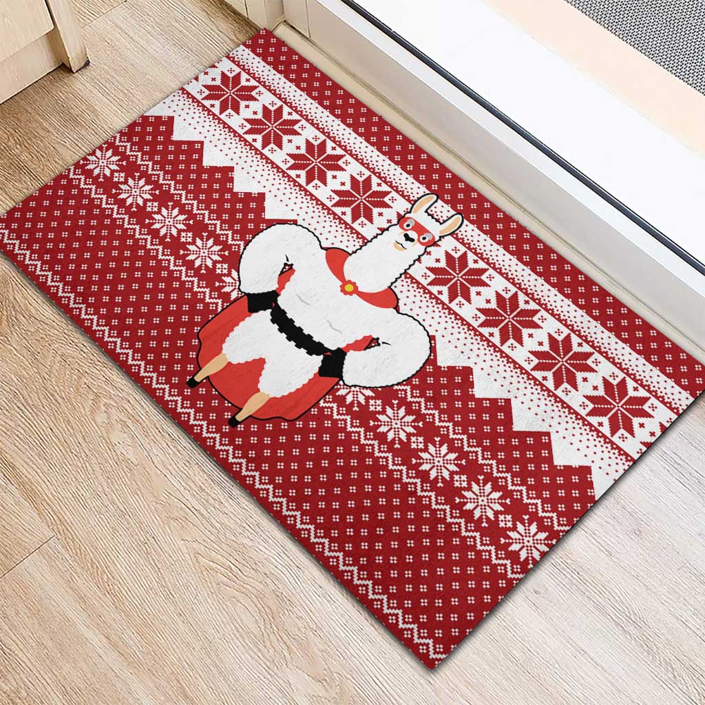 Llama Superhero Christmas Rubber Doormat Xmas Holiday Patterns - Wonder Print Shop