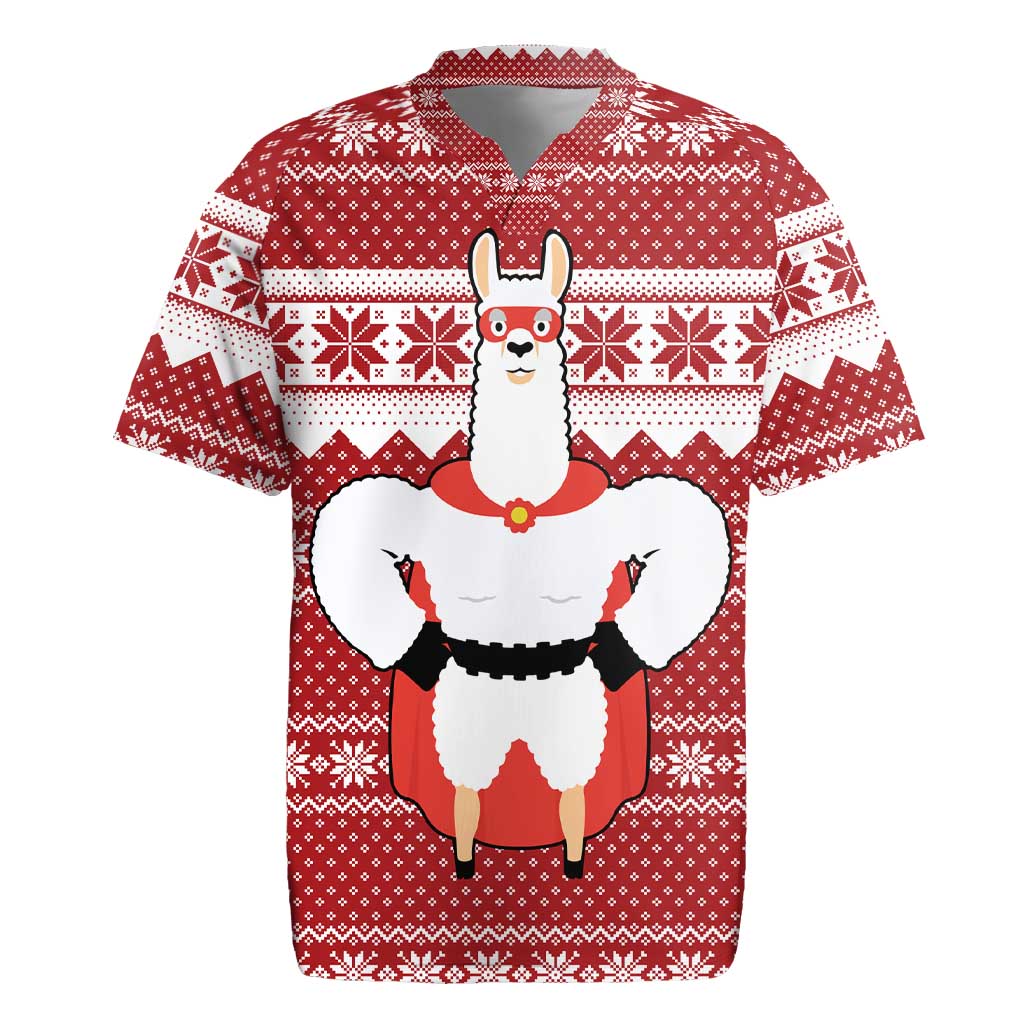 Llama Superhero Christmas Rugby Jersey Xmas Holiday Patterns - Wonder Print Shop