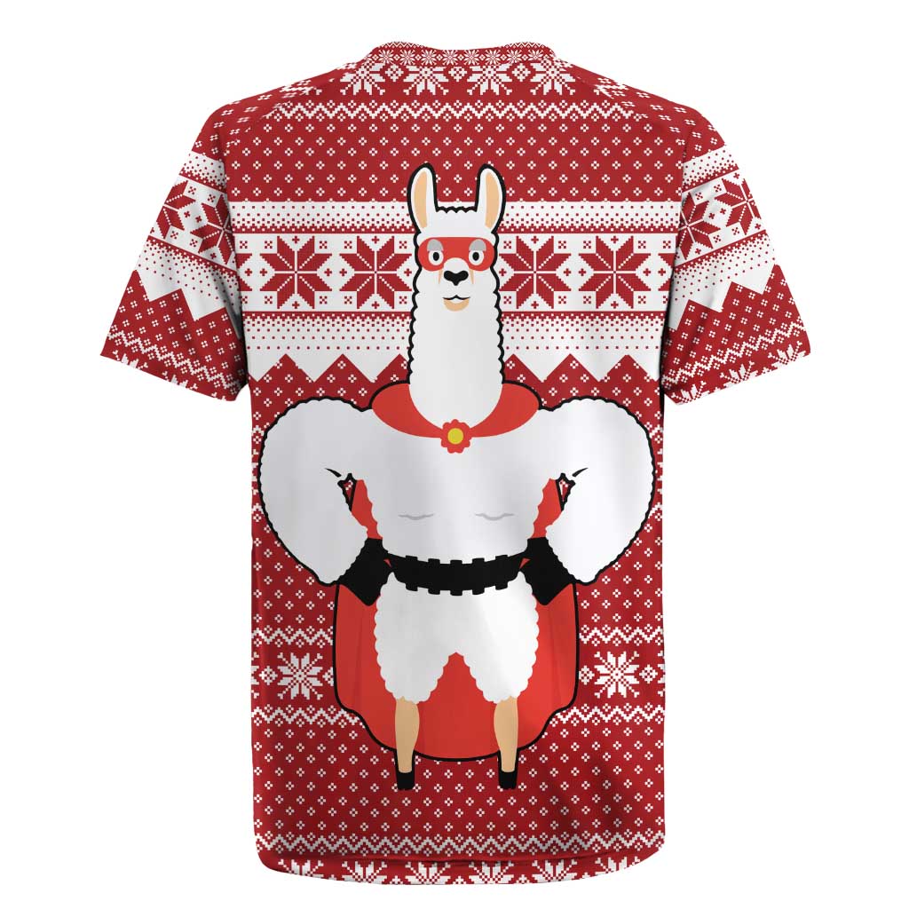 Llama Superhero Christmas Rugby Jersey Xmas Holiday Patterns - Wonder Print Shop