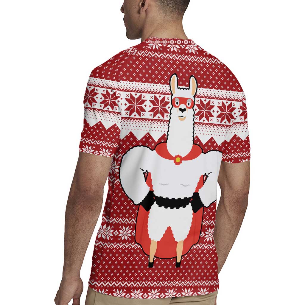 Llama Superhero Christmas Rugby Jersey Xmas Holiday Patterns - Wonder Print Shop