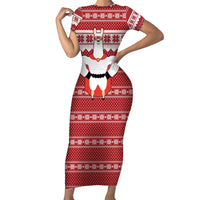 Llama Superhero Christmas Short Sleeve Bodycon Dress Xmas Holiday Patterns - Wonder Print Shop