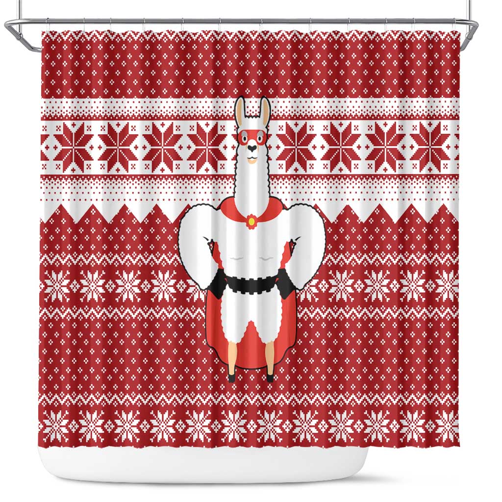 Llama Superhero Christmas Shower Curtain Xmas Holiday Patterns - Wonder Print Shop
