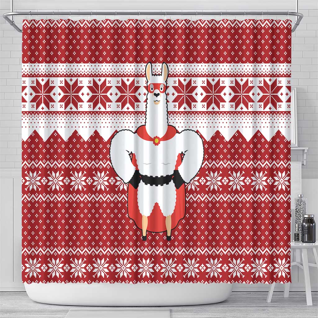 Llama Superhero Christmas Shower Curtain Xmas Holiday Patterns - Wonder Print Shop