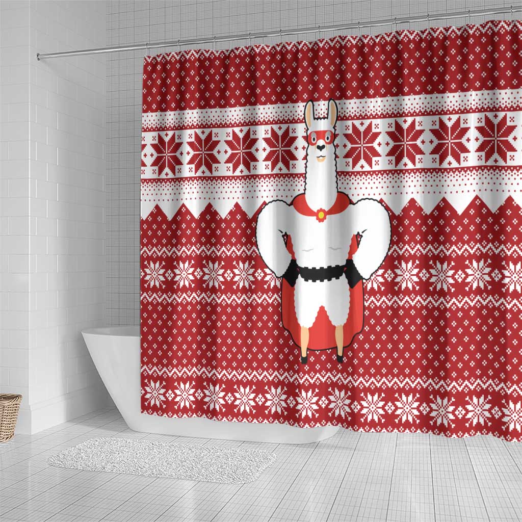 Llama Superhero Christmas Shower Curtain Xmas Holiday Patterns - Wonder Print Shop