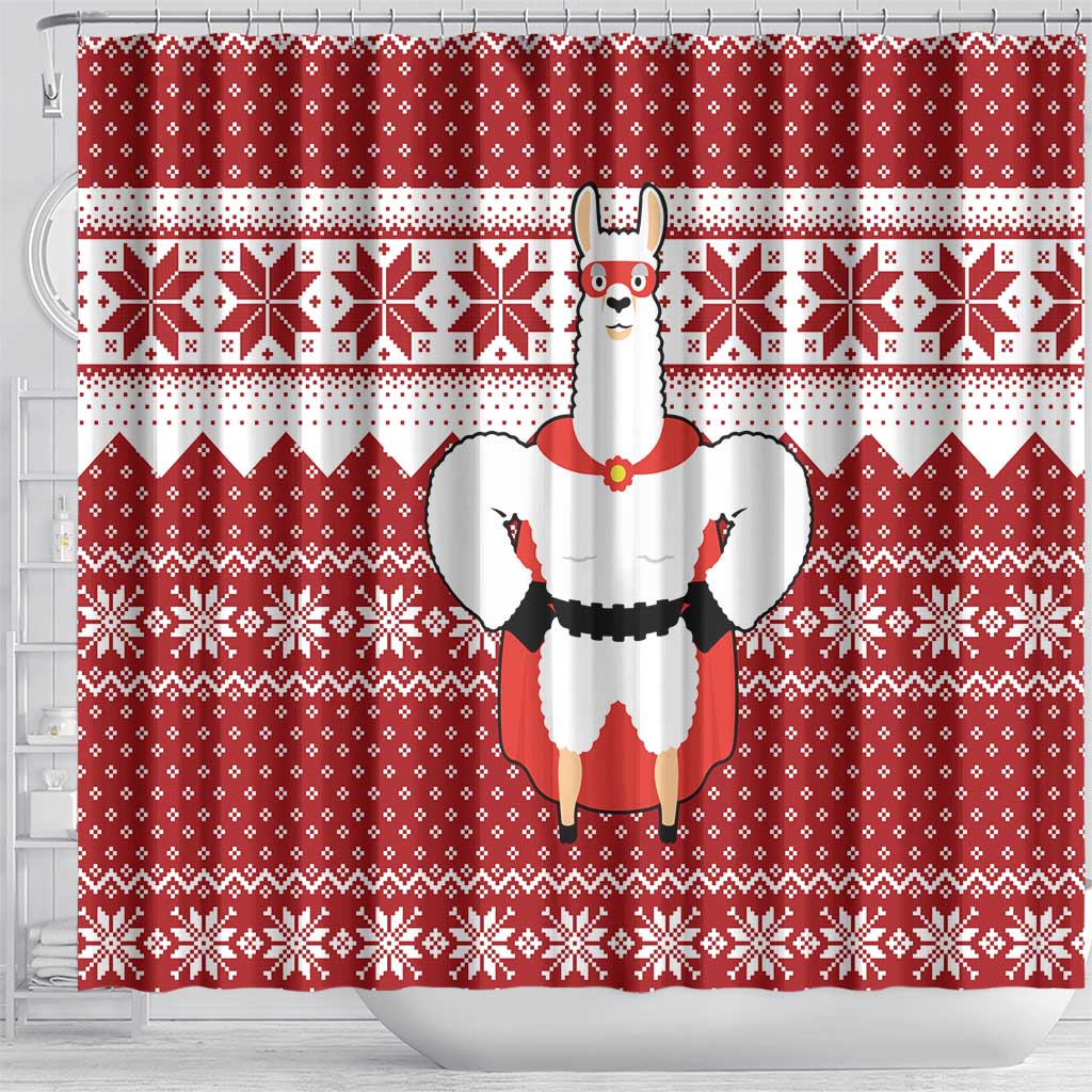 Llama Superhero Christmas Shower Curtain Xmas Holiday Patterns - Wonder Print Shop