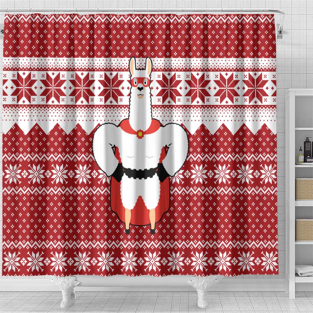 Llama Superhero Christmas Shower Curtain Xmas Holiday Patterns - Wonder Print Shop