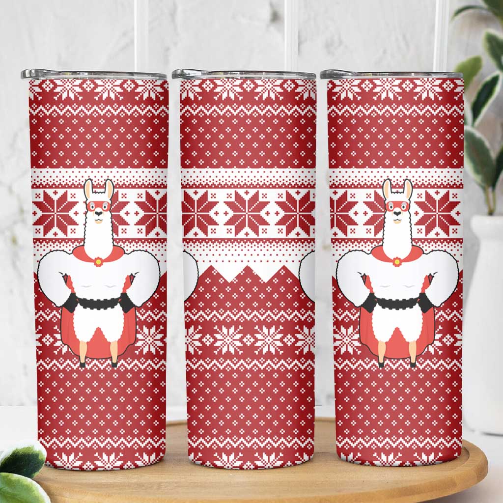 Llama Superhero Christmas Skinny Tumbler Xmas Holiday Patterns - Wonder Print Shop